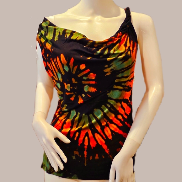 TIE DYE Rayon Stretch Drape Neck Top OS New *4 Colors Avail. ** - Picture 2 of 5